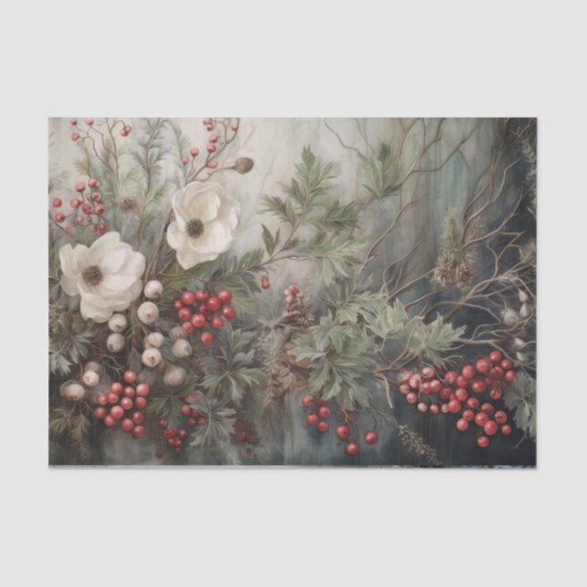 Weihnachten Holly Berry Blume im Winter Decoupage Seidenpapier (Vorderseite)