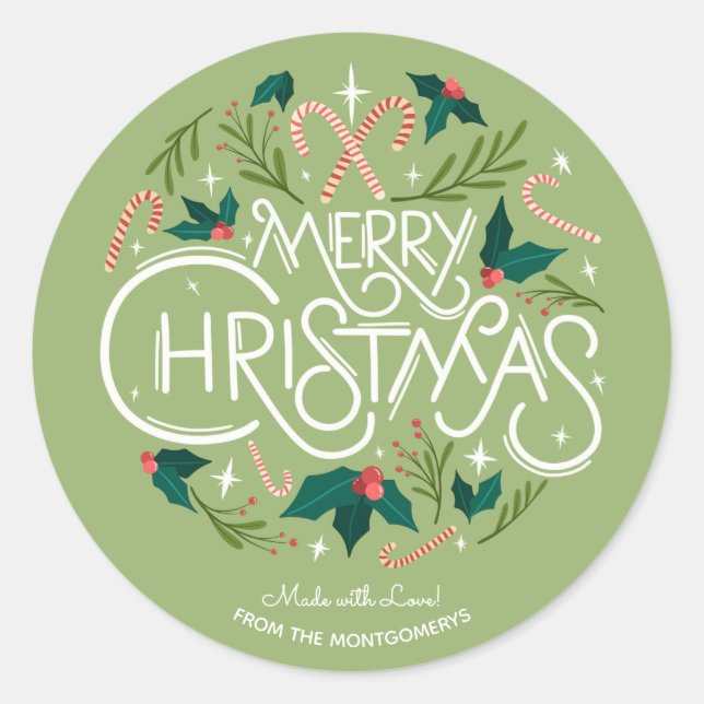Weihnachten Holly Berry hausgemachte Feiertage Bac Runder Aufkleber (Vorderseite)
