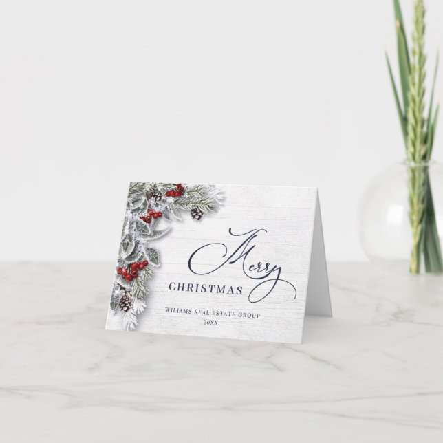 Weihnachten Holly Berry Rustic Corporate Gruß (Vorderseite)