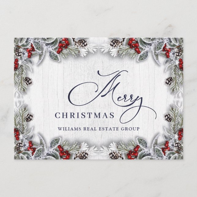 Weihnachten Holly Berry Rustic Corporate Gruß (Vorderseite)