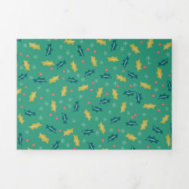 Weihnachten Holly Blätter & Berries mit Schneefloc Dreifach Gefaltete Urlaubskarte