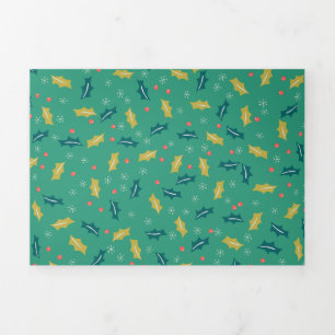 Weihnachten Holly Blätter & Berries mit Schneefloc Dreifach Gefaltete Urlaubskarte