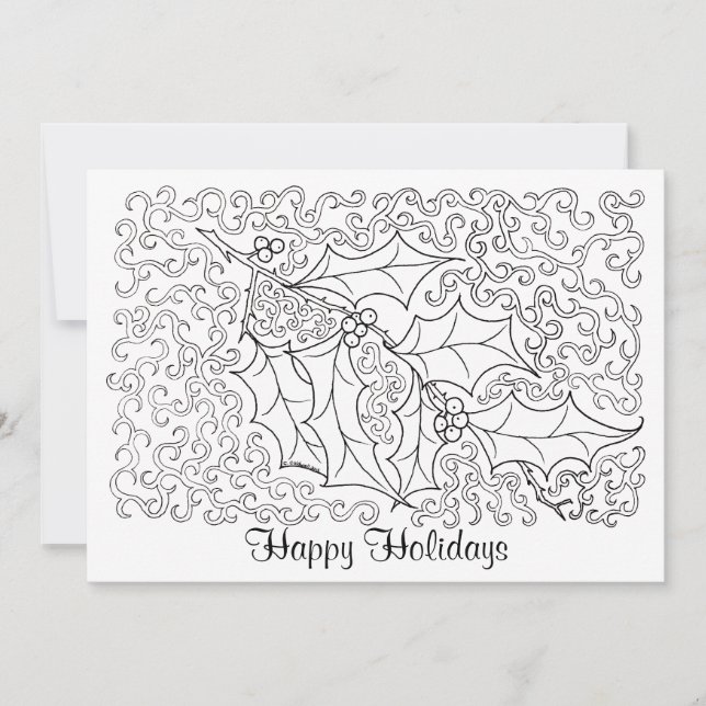 Weihnachten Holly Happy Holidays Card to Color (Vorderseite)