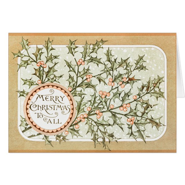 Weihnachten Holly Hübsch Antique Gruß (Vorderseite (Horizontal))