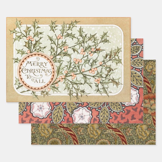 Weihnachten Holly Hübsch Antique Gruß Geschenkpapier Set (Set)