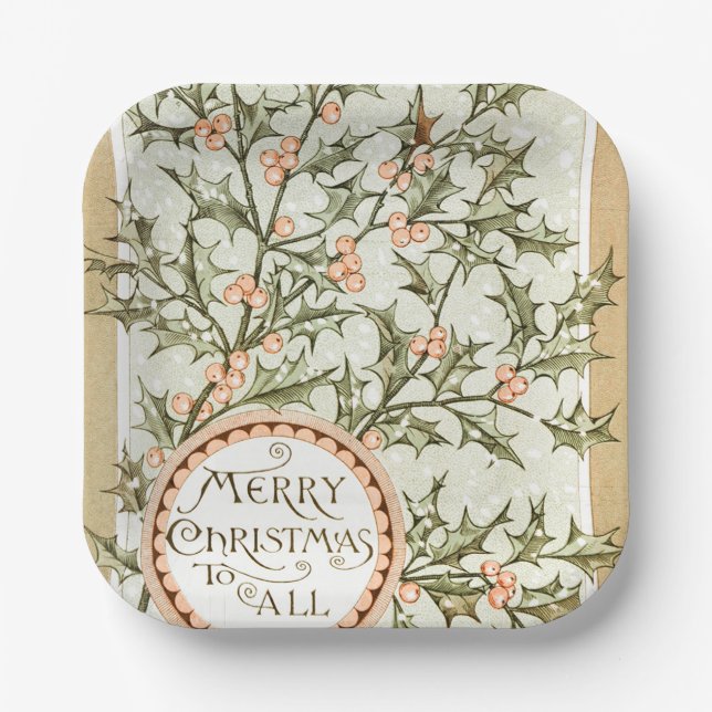 Weihnachten Holly Hübsch Antique Gruß Pappteller (Vorderseite)