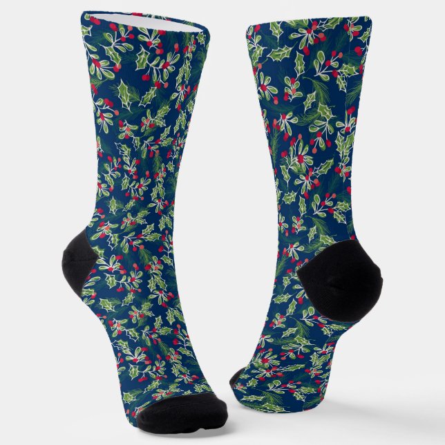 Weihnachten Holly, Mistletoe und Berries Socken (Gewinkelt)