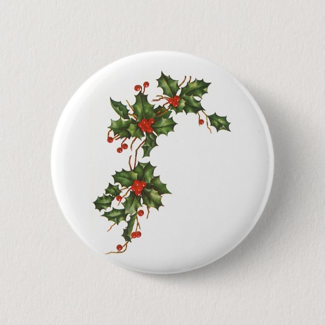 Weihnachten, Holly-Pflanze mit Roten Berries Button (Vorderseite)
