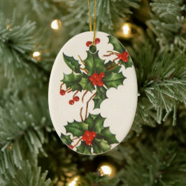 Weihnachten, Holly-Pflanze mit Roten Berries Keramikornament