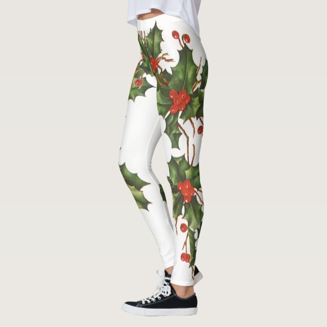 Weihnachten, Holly-Pflanze mit Roten Berries Leggings (Links)