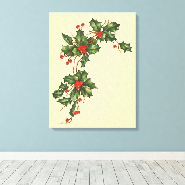Weihnachten, Holly-Pflanze mit Roten Berries Leinwanddruck (Insitu (Holzboden))