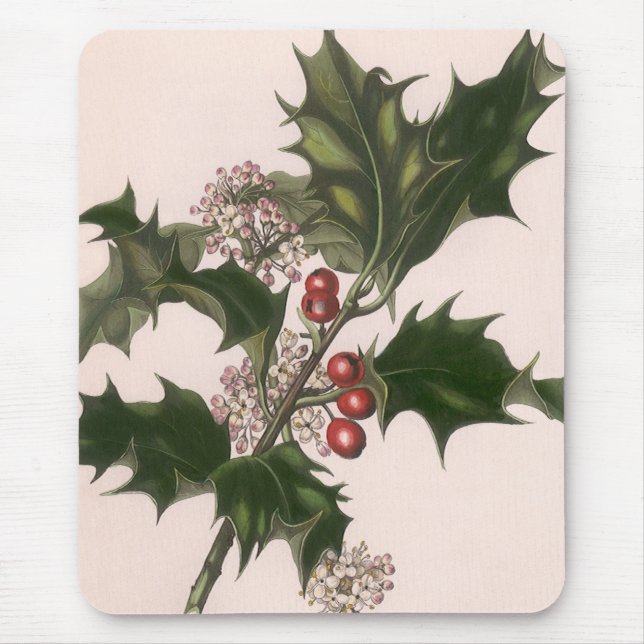 Weihnachten, Holly-Pflanze mit Roten Berries Mousepad (Vorne)