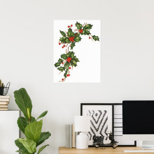 Weihnachten, Holly-Pflanze mit Roten Berries Poster