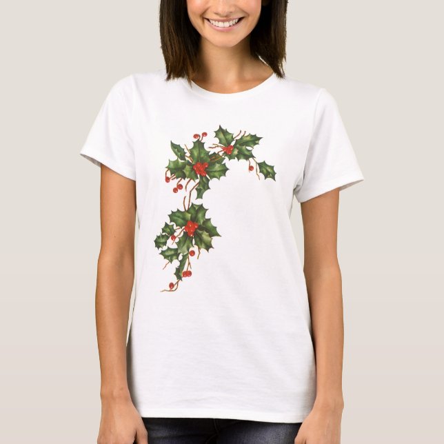 Weihnachten, Holly-Pflanze mit Roten Berries T-Shirt (Vorderseite)