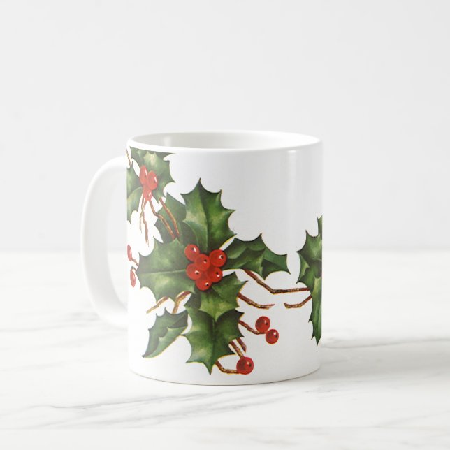 Weihnachten, Holly-Pflanze mit Roten Berries Tasse (Vorderseite Links)