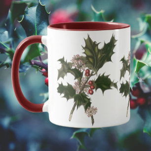 Weihnachten, Holly-Pflanze mit Roten Berries Tasse
