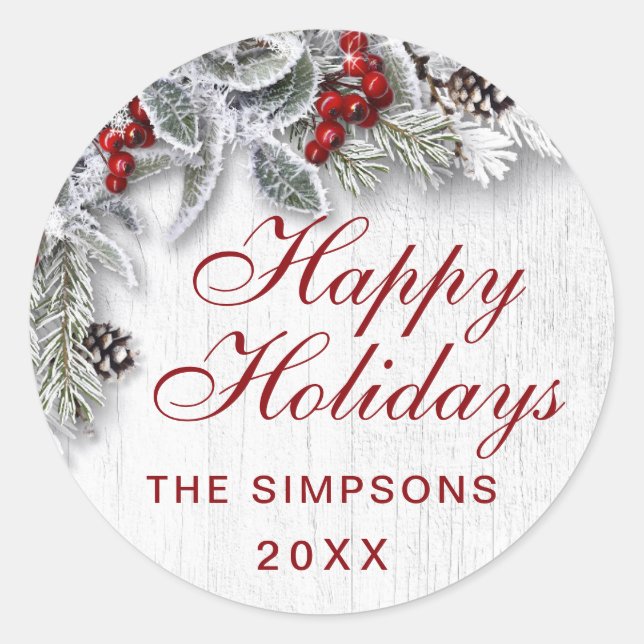 Weihnachten Holly Pine Rustic Holiday Envelolpe Si Runder Aufkleber (Vorderseite)