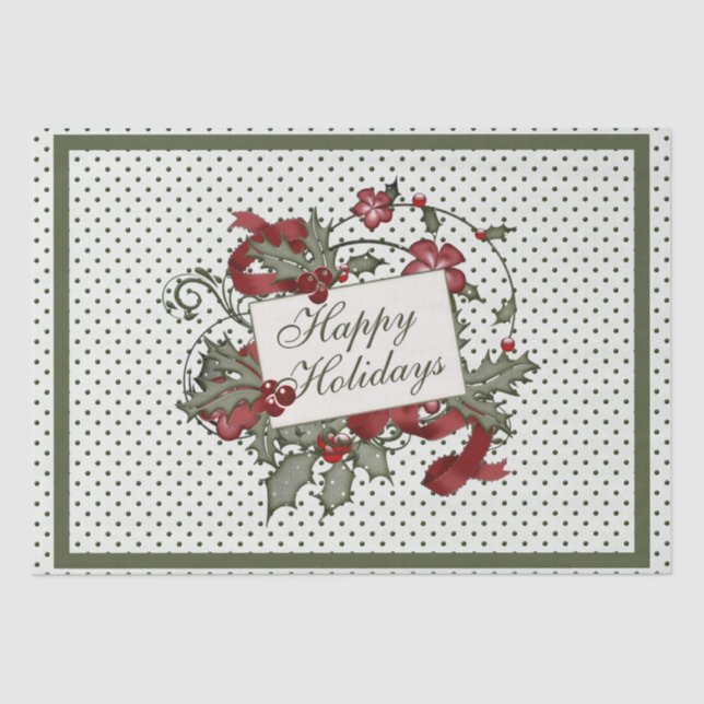 Weihnachten-Holly-POLKA-DOT-Happy Holidays Seidenpapier (Vorderseite)