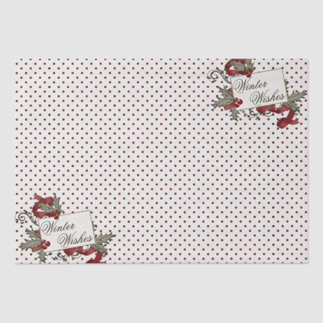 Weihnachten-Holly-POLKA-DOT-Winter wünscht Seidenpapier (Vorderseite)