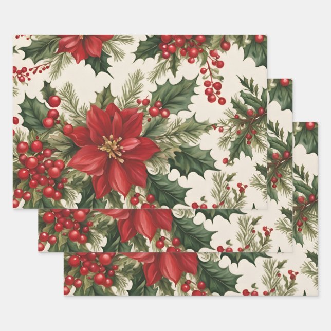 Weihnachten Holly & Red Berries Geschenkpapier Set (Set)