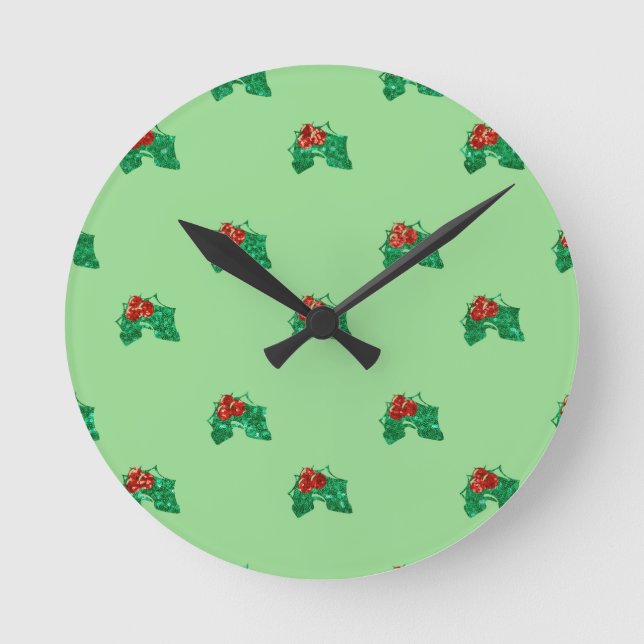Weihnachten Holly Runde Wanduhr (Vorderseite)