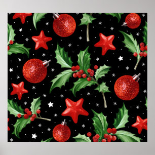 Weihnachten Holly Snow Stars Nahtlos Poster