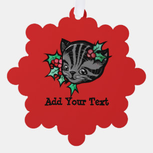 Weihnachten Holly Tiger Stripe Tabby Weihnachten W Ornament Karte