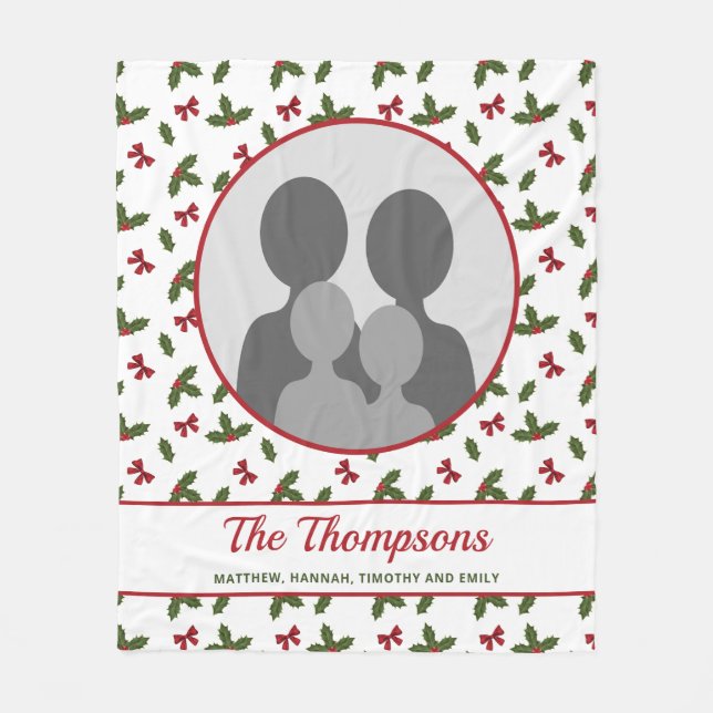 Weihnachten Holly und Bows Custom Foto Template Fleecedecke (Vorderseite)
