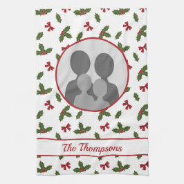 Weihnachten Holly und Bows Custom Foto Template Geschirrtuch