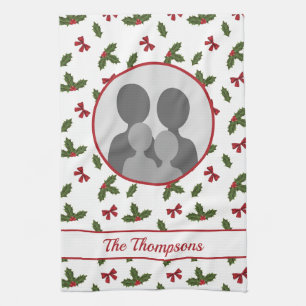 Weihnachten Holly und Bows Custom Foto Template Geschirrtuch