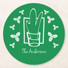 Weihnachten Holly und ein glänzendes Glas Runder Pappuntersetzer