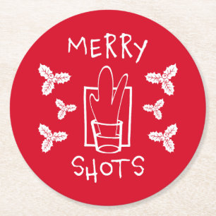 Weihnachten Holly und ein glänzendes Glas Runder Pappuntersetzer