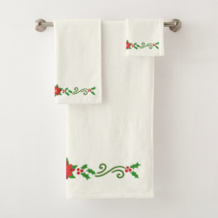 Weihnachten Holly und Poinsettias Badetuch Set