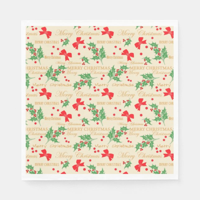 Weihnachten Holly und Ribbon Serviette (Vorderseite)