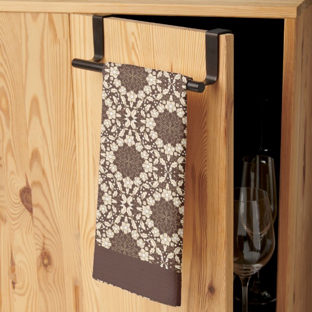 Weihnachten Holly, Vintage Creme & Brown Geschirrtuch (Drittel gefaltet)