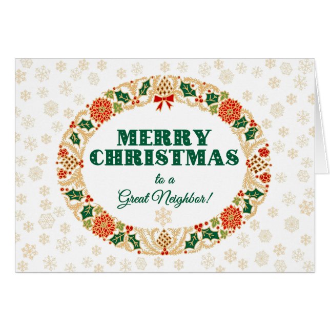 Weihnachten Holly Wreath, für Nachbarschaft, Schne (Vorderseite (Horizontal))