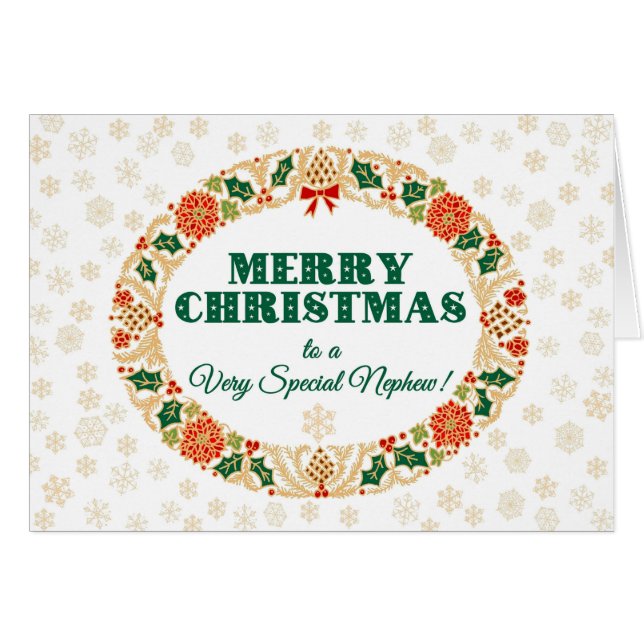 Weihnachten Holly Wreath, für Nephew, Schneeflocke (Vorderseite (Horizontal))