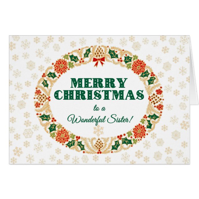 Weihnachten Holly Wreath, für Schwester, Schneeflo (Vorderseite (Horizontal))