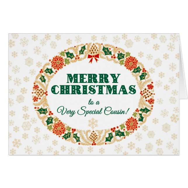 Weihnachten Holly Wreath, zum Cousin, Schneeflocke (Vorderseite (Horizontal))