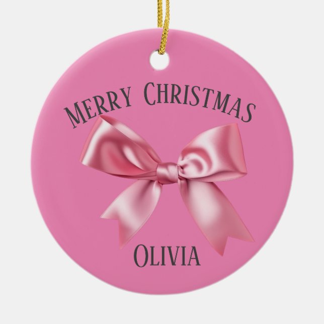 Weihnachten Hübsch Pink Individuelle Name Coquette Keramik Ornament (Vorne)
