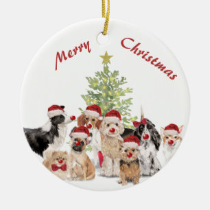 Weihnachten Hund liebt Freude Weihnachtsmannmütze Keramik Ornament