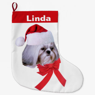 Weihnachten, Hund Shih Tzu, Weihnachtsmannmütze, Großer Weihnachtsstrumpf