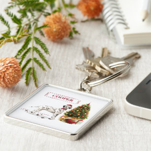 Weihnachten - Hund und Baum Schlüsselanhänger