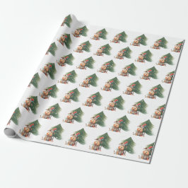 Weihnachten Hund und Kiefer in Schneeflocken Geschenkpapier