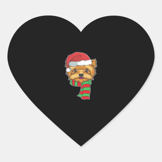 Weihnachten Hund Xmas Santa Yorkshire Holiday G Herz-Aufkleber (Vorderseite)