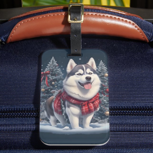 Weihnachten Husky Dog Magic Xmas Weihnachtsgeist Gepäckanhänger (Vorderseite Insitu 2)