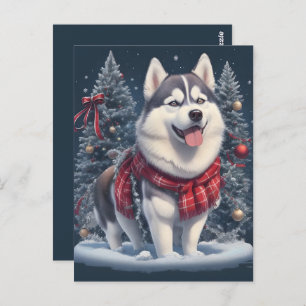 Weihnachten Husky Dog Magic Xmas Weihnachtsgeist Postkarte