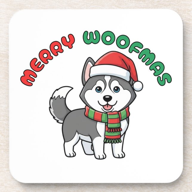 Weihnachten-Husky-Untersetzer: Frohe Woofmas Getränkeuntersetzer (Vorderseite)