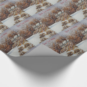 Weihnachten Hütte Schneeszene Geschenkpapier