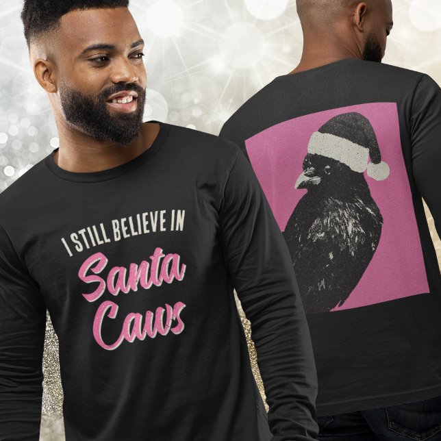 Weihnachten ich glaube Santa Caws lange geschlafen Tri-Blend Shirt (Longsleeved men's shirt with funny saying on the front and crow in a Santa hat on the back!)